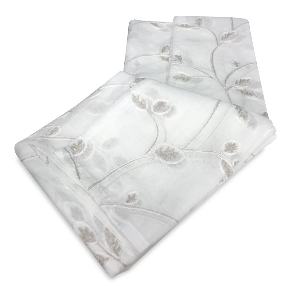 PAR DE CORTINAS DE VIDRIO DE HOJA BORDADA BEIGE