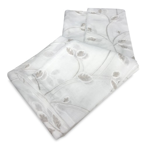 PAIRE DE RIDEAU DE VERRE FEUILLE BRODÉ BEIGE