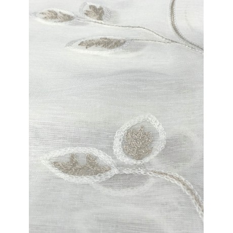 COPPIA TENDINA REGOLABILE VETRO LEAF RICAMATA BEIGE