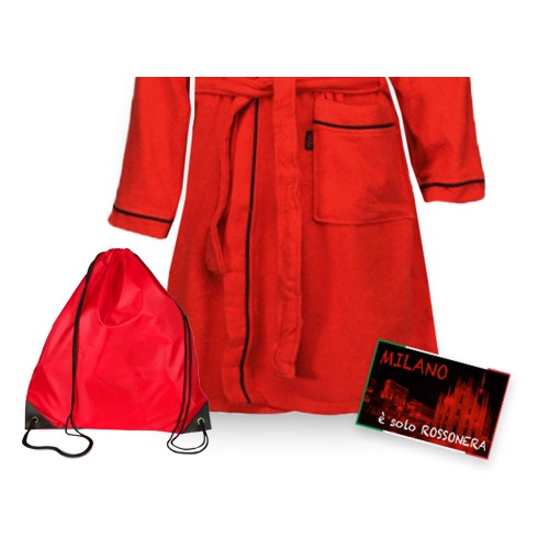 ORIGINAL A.C. MILAN BABY BOY BATHROBE IN RED BLACK MICROSPONGE with POOL BACKPACK and postcard MILANO is