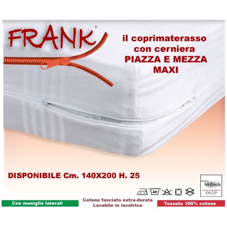 COPRIMATERASSO INTERO FRANK CON CERNIERA ZIP MISURA francese CM. 140 PIAZZA E MEZZA grande