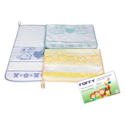 SET 3 TOALLAS GUARDERÍA NIÑO AMAPOLA © CM. 40x55 Puro Algodón MASCULINO con Lona AIDA para Bordar