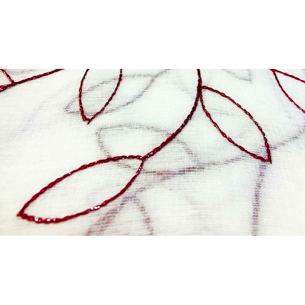 PAIR OF CURTAIN NOEMI MODERN EMBROIDERY WITH BURGUNDY LEAF