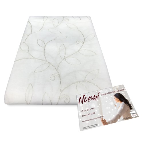 PAIRE DE RIDEAUX NOEMI MODERNE BRODERIE DE FEUILLES BLANC