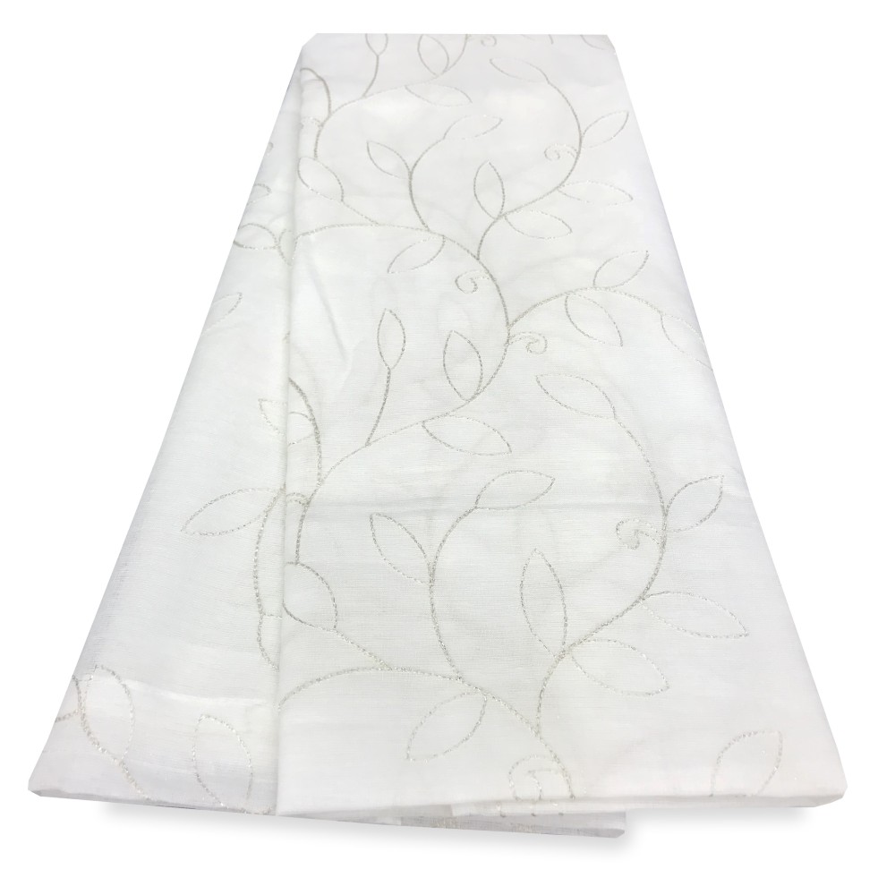 PAIR OF CURTAIN NOEMI MODERN EMBROIDERY WITH WHITE LEAF