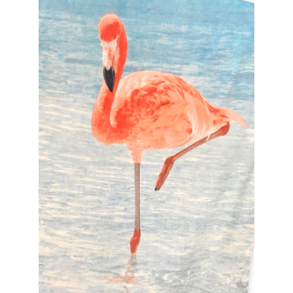 PHOTOGRAPHIC BEACH TOWEL IN SPONGE LARGE SIZE CM.80x160 FLAMINGO AT THE SEA