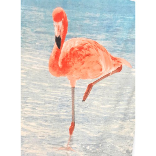 FOTOGRAFISCHES STRANDTUCH MIT SCHWAMM GROSS FORMAT CM.80x160 FLAMINGO AM MEER