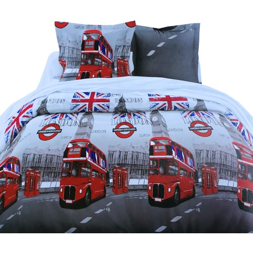 DUVET COVER LONDON ENGLISH CABIN BIG BEN UNDERGROUND complete with pillowcases and CUSHION FURNITURE