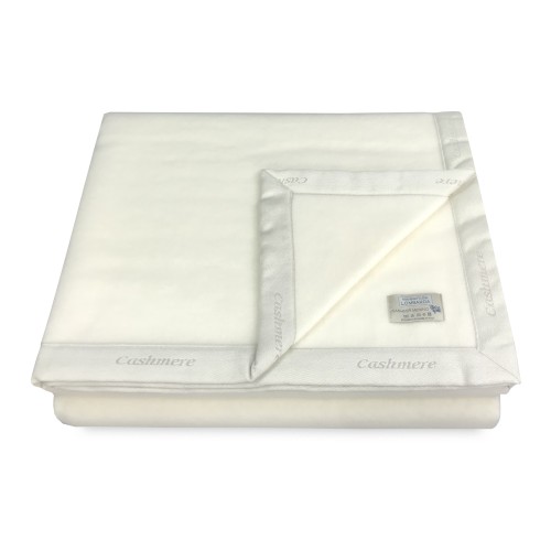 KASHMIR MERINO WINTER WOOL BLANKET DOUBLE 2 SQUARES CREAM