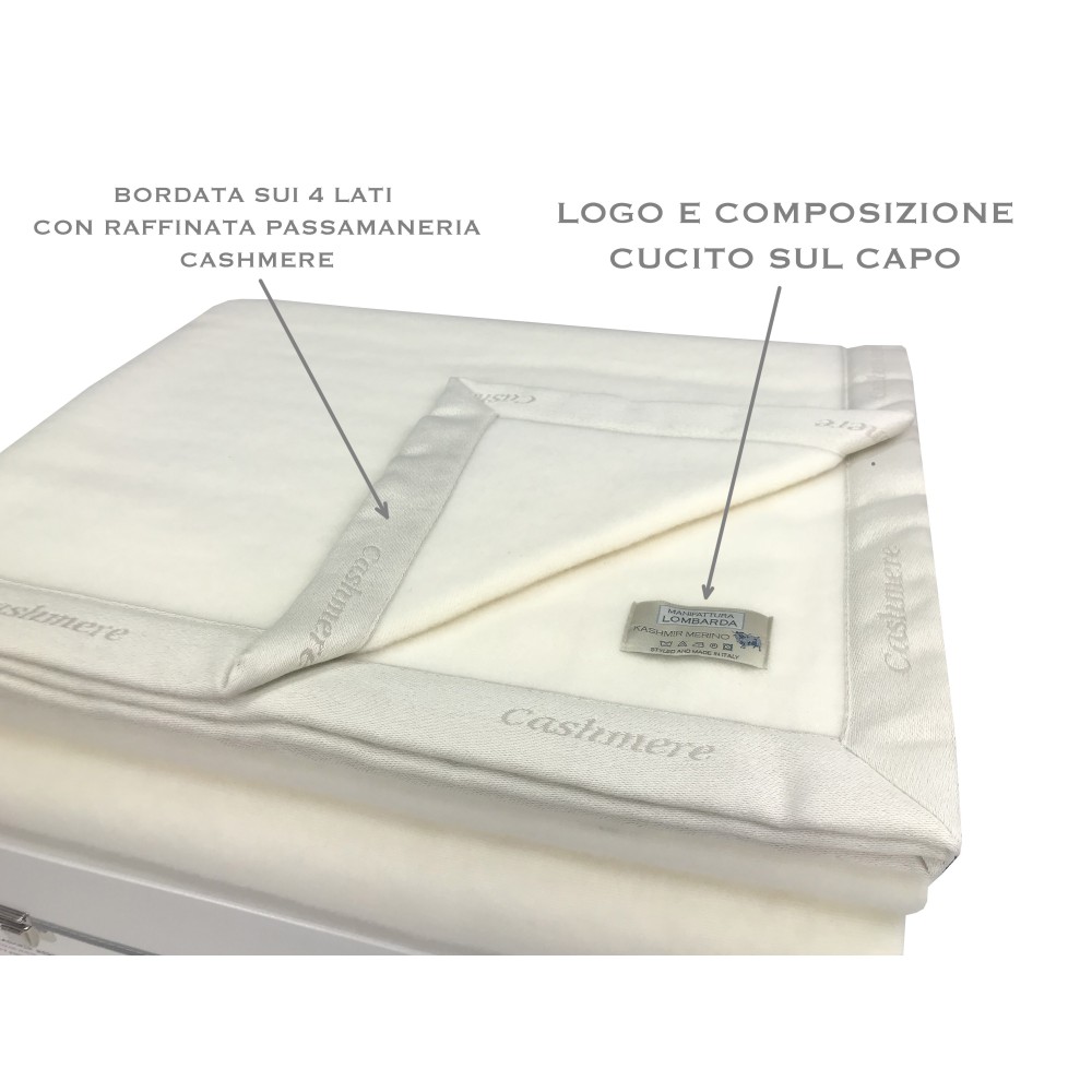 MANTA DE LANA DE INVIERNO MERINO DE CACHEMIRA DOBLE 2 CUADRADOS CREMA