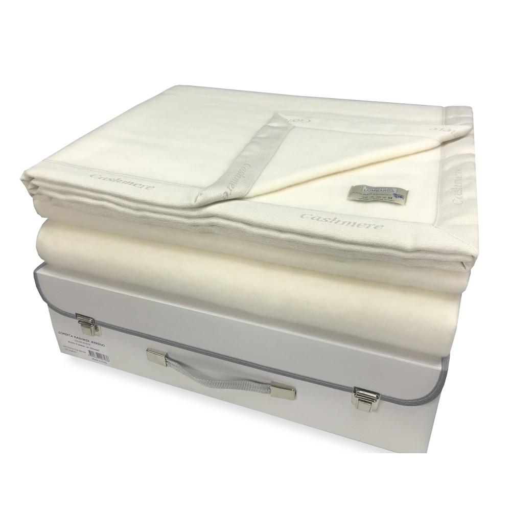 KASHMIR MERINO WINTER WOLLE DECKE DOPPELT 2 QUADRATE CREME