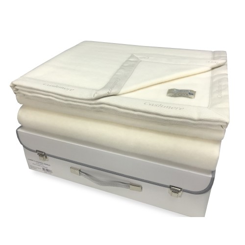 KASHMIR MERINO WINTER WOOL BLANKET DOUBLE 2 SQUARES CREAM