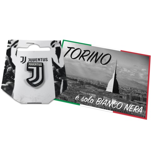 INSIGNE MÉTAL BROCHE F. C. de la JUVENTUS et de la carte postale de TURIN EST