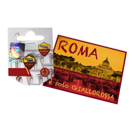 INSIGNE MÉTAL BROCHE de l'as ROMA et de la carte postale de ROME EST