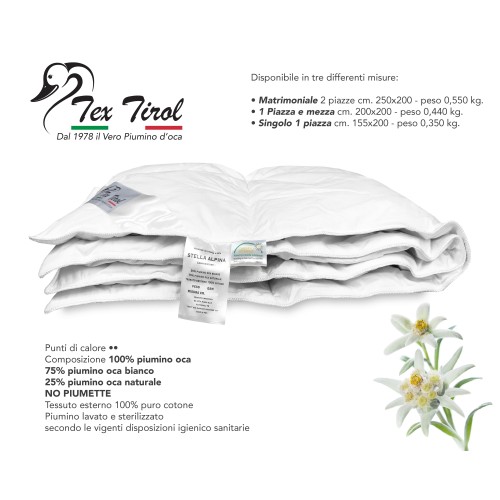 TEX TIROL © STELLA ALPINA LIGHT DUVET 100% OIE DOUDOUNE LÉGÈRE Été DOUBLE