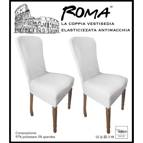 PAIR OF ROMA STAIN-RESISTANT STRETCH CHAIR COVERS IN SOLID WHITE