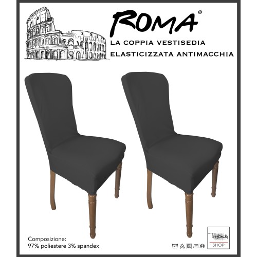 PAIR OF ROMA STAIN-RESISTANT STRETCH CHAIR COVERS IN SOLID LEAD GREY