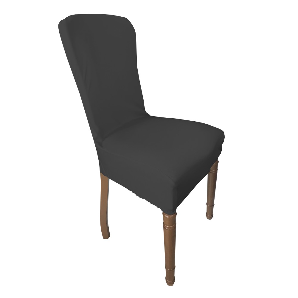 PAIR OF ROMA STAIN-RESISTANT STRETCH CHAIR COVERS IN SOLID LEAD GREY