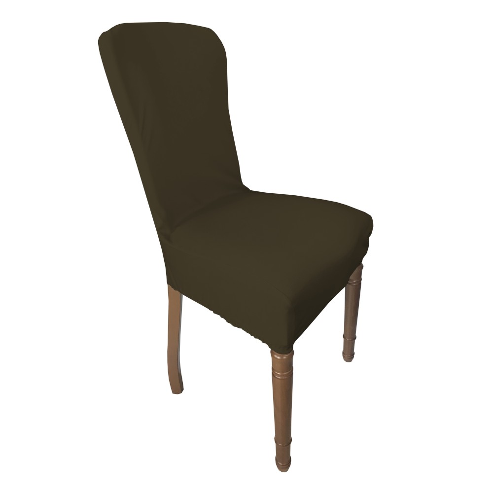 PAIR OF ROMA STAIN-RESISTANT STRETCH CHAIR COVERS IN SOLID BROWN