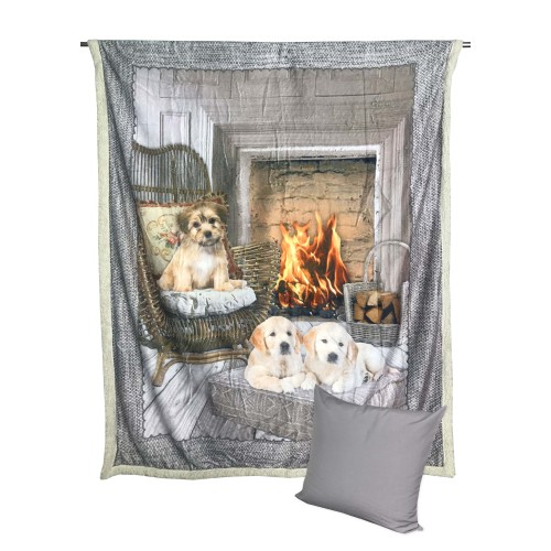SHERPA FLEECE BLANKET DIGITAL PHOTOGRAPHIC cm. 130x160 DOG DOGS