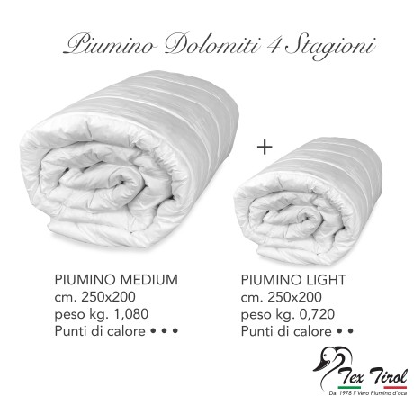 PIUMINO OCA TEX TIROL ©  DOLOMITI 4 STAGIONI 50% PIUMINO OCA / 50% PIUMA OCA MATRIMONIALE CM. 250X200