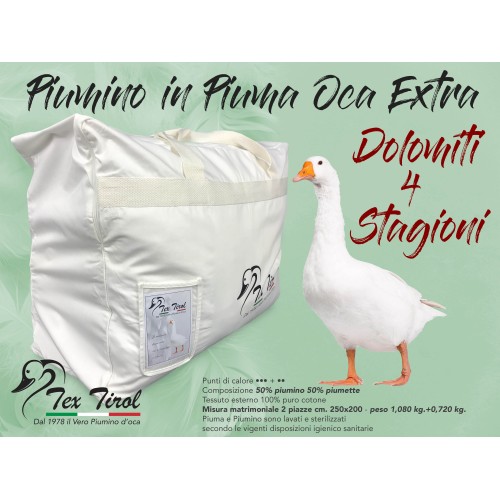 PIUMINO OCA TEX TIROL ©  DOLOMITI 4 Stagioni 50% PIUMINO OCA / 50% PIUMA OCA matrimoniale Cm. 250X200
