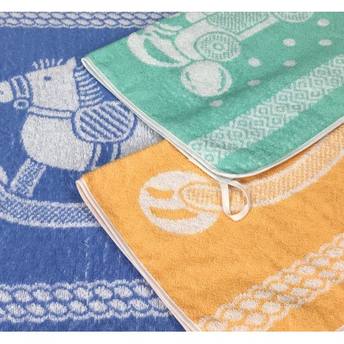 Lot de 3 SERVIETTES de bébé à la MATERNELLE © JACK cm. 40x55 le coton pur MÂLE