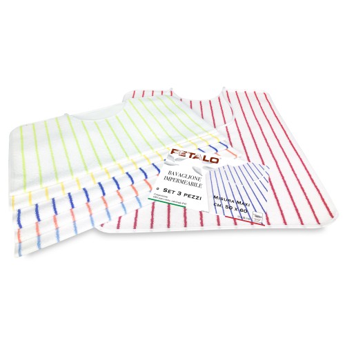 SET DI 3 BAVAGLIONE ADULTO impermeabile PETALO © bavaglio con LACCI antimacchia misura MAXI completo di sacco per il lavaggio