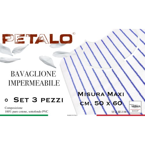 SET DE 3 PUÑOS DE PÉTALO © DE BABERO ADULTO impermeables con cordones antimanchas tamaño MAXI completo con bolsa de lavado