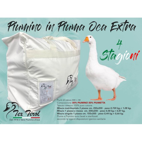 PIUMINO oca TEX TIROL ©  DOLOMITI 4 stagioni 50% PIUMINO OCA / 50% PIUMA OCA tutte le misure