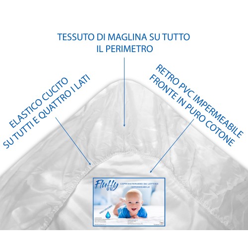 COPRIMATERASSO IMPERMEABILE ANTIACARO PVC LETTINO FLUFFY ANTI URINA in puro cotone
