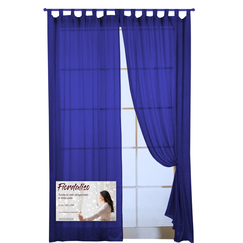 FIORDALISO CURTAIN in solid color DARK BLUE CM. 140X290 Packaged